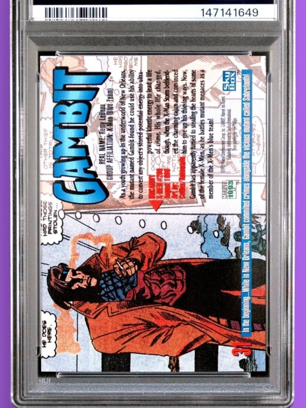 1993 Marvel Masterpieces 31 Gambit PSA 10